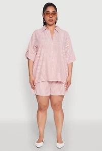 Womens Plus Size Striped Elastic Waist Shorts, Red, Size 1X