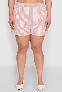 Womens Plus Size Striped Elastic Waist Shorts, Red, Size 1X