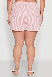 Womens Plus Size Striped Elastic Waist Shorts, Red, Size 1X