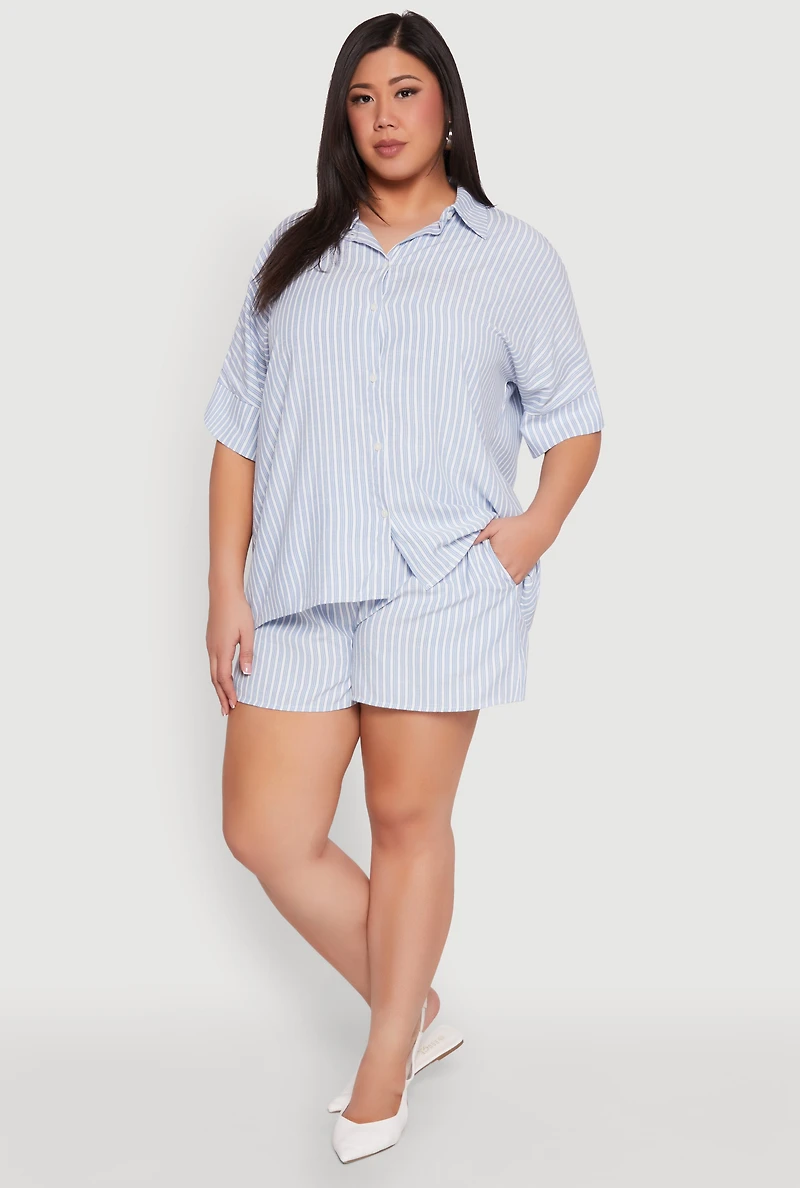 Plus Striped Elastic Waist Shorts