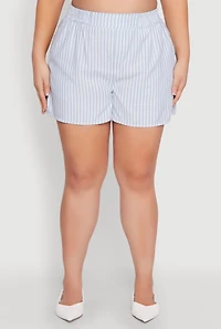 Womens Plus Striped Elastic Waist Shorts,