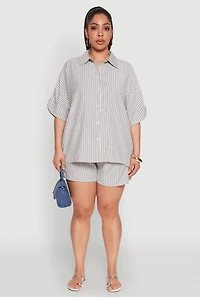 Womens Plus Striped Button Front Shirt, Multi,