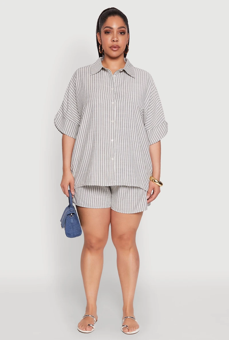 Womens Plus Size Striped Button Front Shirt, Multi, Size 2X