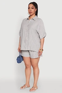 Womens Plus Striped Button Front Shirt, Multi,