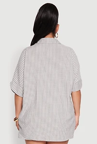 Womens Plus Striped Button Front Shirt, Multi,