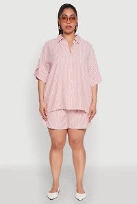 Womens Plus Size Striped Button Front Shirt, Red, Size 3X