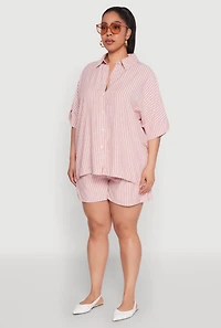Womens Plus Size Striped Button Front Shirt, Red, Size 3X