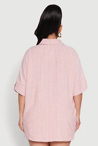 Womens Plus Size Striped Button Front Shirt, Red, Size 3X