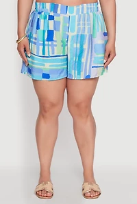 Womens Plus Trendy Patterned Crepe Knit Shorts,