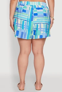 Womens Plus Size Trendy Patterned Crepe Knit Shorts, Blue, Size 1X