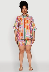Womens Plus Size Trendy Patterned Crepe Knit Shorts, Multi, Size 2X