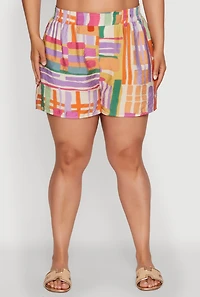 Womens Plus Size Trendy Patterned Crepe Knit Shorts, Multi, Size 2X