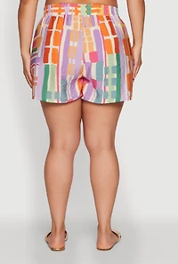 Womens Plus Size Trendy Patterned Crepe Knit Shorts, Multi, Size 2X