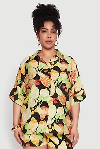 Womens Plus Airy Fruit Print Shirt, Multi,