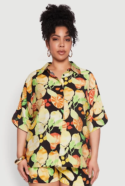 Plus Airy Fruit Print Shirt