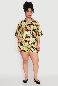Womens Plus Airy Fruit Print Shirt, Multi,