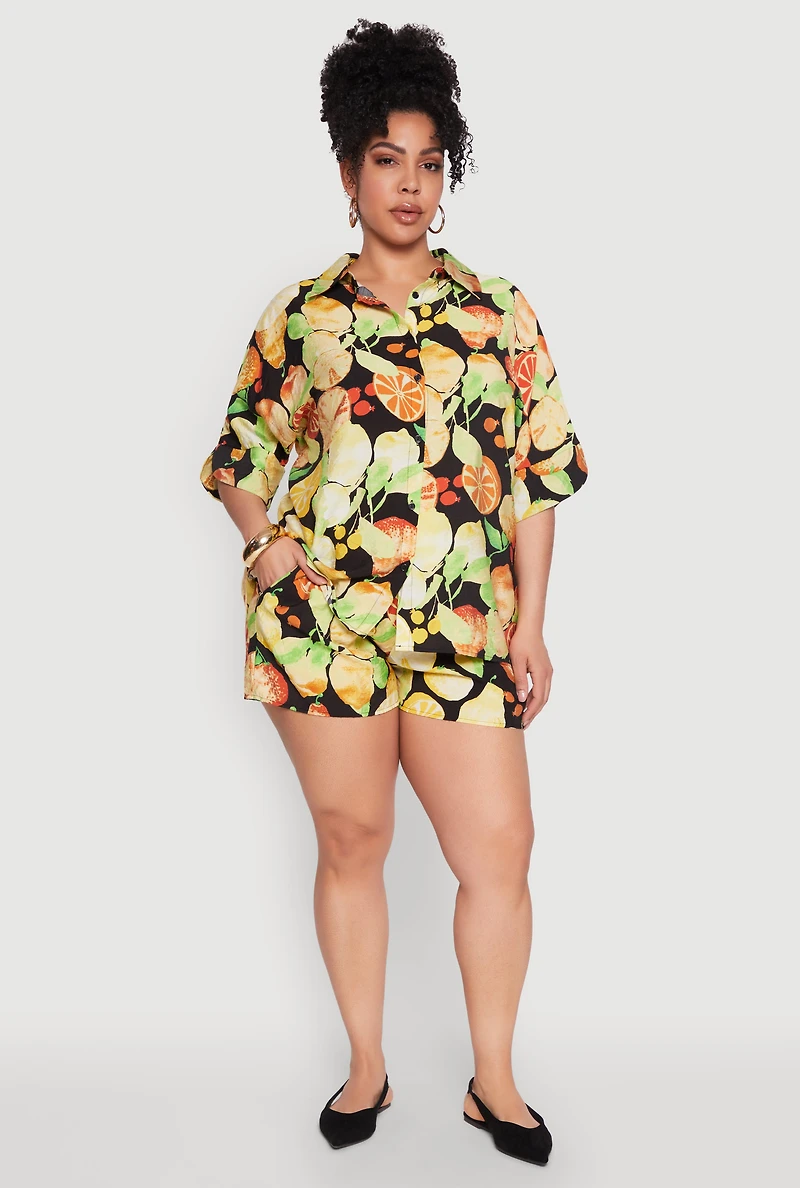 Plus Airy Fruit Print Shirt