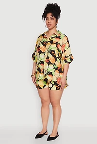 Womens Plus Airy Fruit Print Shirt, Multi,