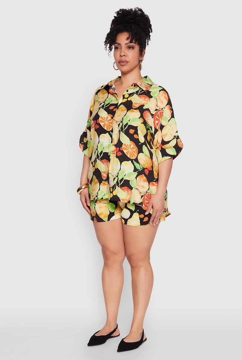 Womens Plus Size Airy Fruit Print Shirt, Multi, Size 2X