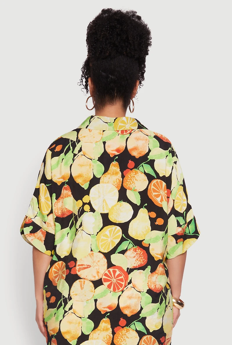 Womens Plus Airy Fruit Print Shirt, Multi,