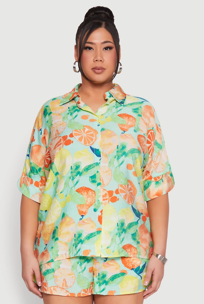 Plus Airy Fruit Print Shirt
