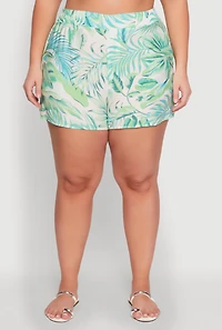 Womens Plus Size Trendy High Waisted Leaf Print Shorts, Multi, Size 3X