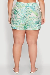 Womens Plus Size Trendy High Waisted Leaf Print Shorts, Multi, Size 3X