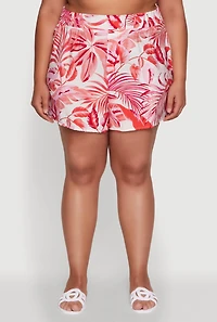 Womens Plus Size Trendy High Waisted Leaf Print Shorts, Multi, Size 1X