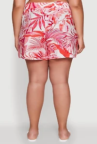 Womens Plus Size Trendy High Waisted Leaf Print Shorts, Multi, Size 1X