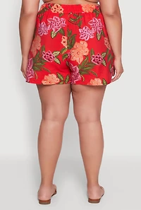 Womens Plus Size Floral High Waisted Pull On Shorts, Red, Size 3X