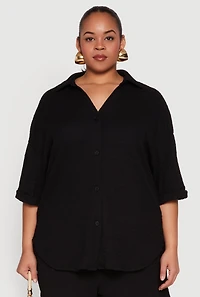 Womens Plus Textured Knit Oversized Shirt,
