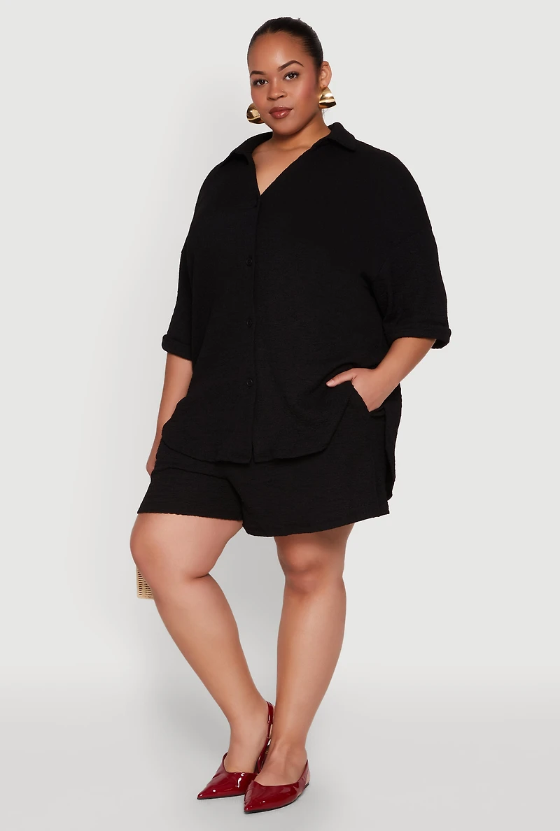 Plus Textured Knit Oversized Shirt