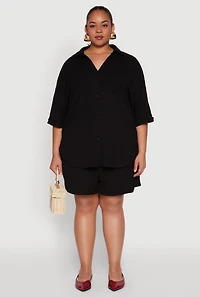 Womens Plus Textured Knit Oversized Shirt,