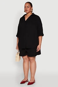 Womens Plus Textured Knit Oversized Shirt,