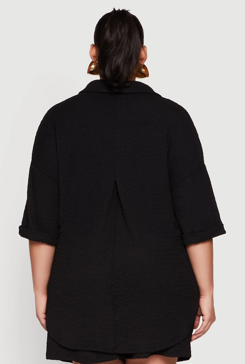 Womens Plus Textured Knit Oversized Shirt,