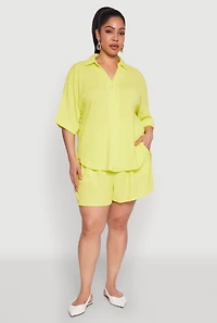 Womens Plus Textured Knit Oversized Shirt, Yellow,
