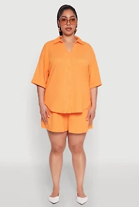 Womens Plus Size Textured Knit Oversized Shirt, Orange, Size 1X