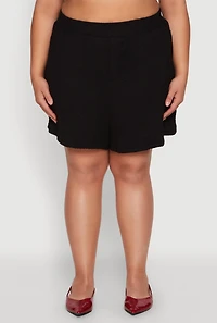 Womens Plus Textured Knit High Waist Shorts, 1X