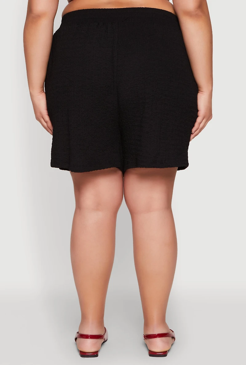 Plus Textured Knit High Waist Shorts