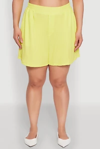 Womens Plus Size Textured Knit High Waist Shorts, Yellow, Size 1X