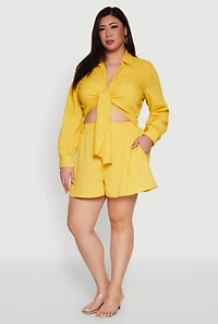 Plus Textured Knit Tie Front Crop Top