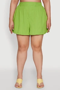 Womens Plus Size Chic High Waisted Textured Knit Shorts, Green, Size 1X