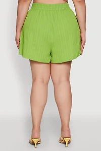 Womens Plus Size Chic High Waisted Textured Knit Shorts, Green, Size 1X