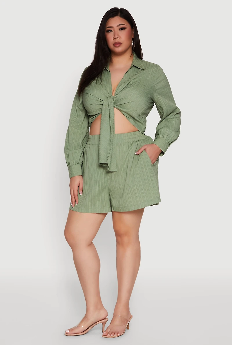 Womens Plus Chic High Waisted Textured Knit Shorts, 1X