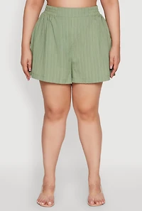 Womens Plus Size Chic High Waisted Textured Knit Shorts, Green, Size 3X