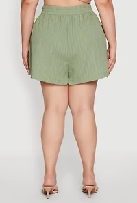 Womens Plus Size Chic High Waisted Textured Knit Shorts, Green, Size 3X