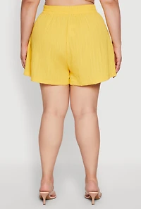 Womens Plus Size Chic High Waisted Textured Knit Shorts, Yellow, Size 3X
