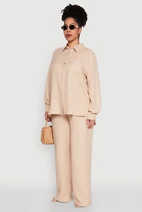 Womens Plus Size Linen Oversized Shirt, Beige, Size 2X
