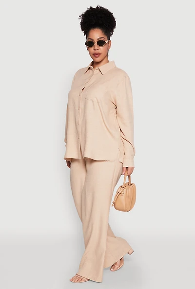 Plus Linen Palazzo Pants