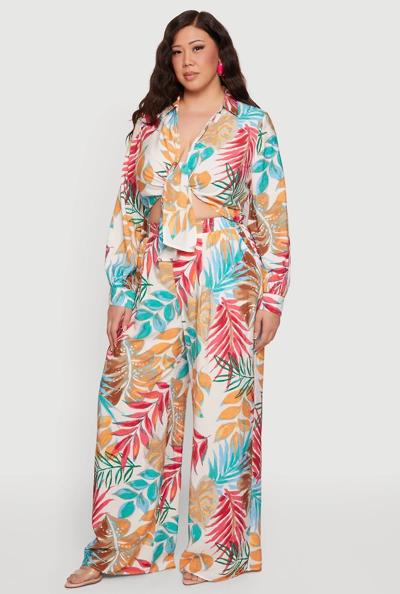 Plus Patterned Crepe Knit Wide Leg Pants